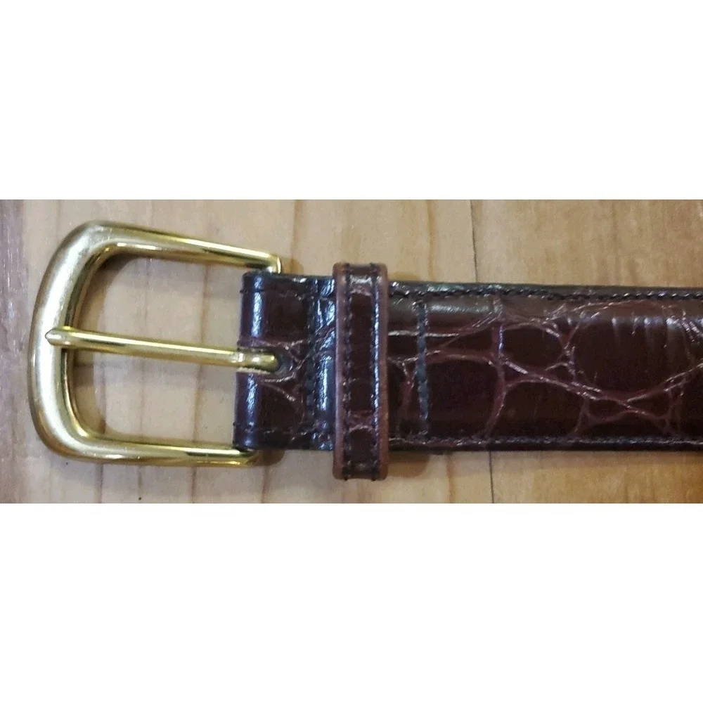Mens Belt‎ Top Grain Leather Brown Animal Print Brass Buckle Size 34 USA